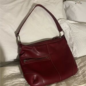 y2k Burgundy Leather Shoulder Bag